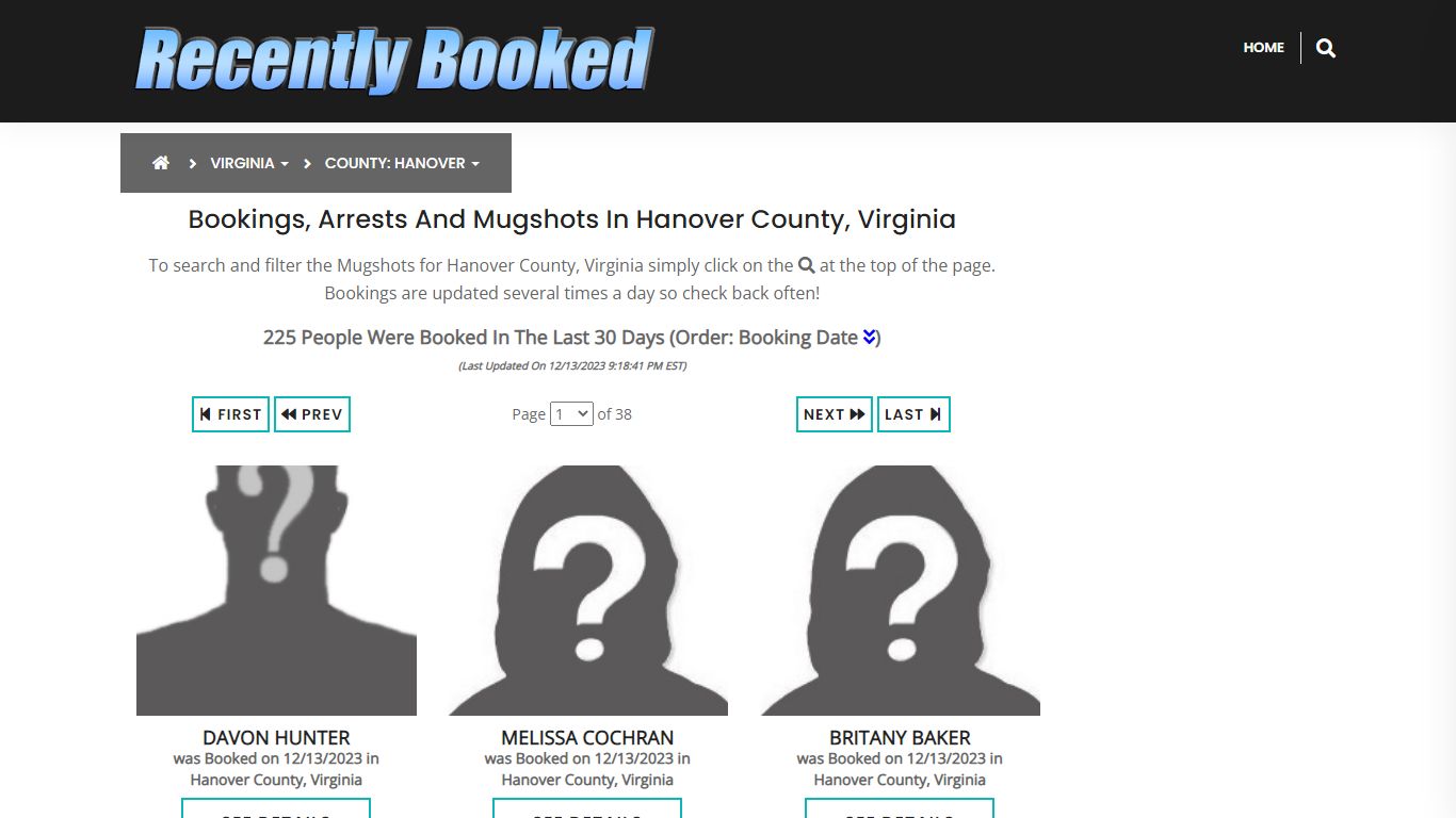 Recent bookings, Arrests, Mugshots in Hanover County, Virginia